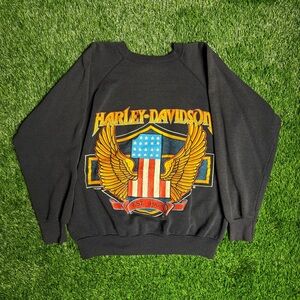 RARE 1970s Champion x Harley Davidson Raglan Stitch Graphic Crewneck Sweatshirt